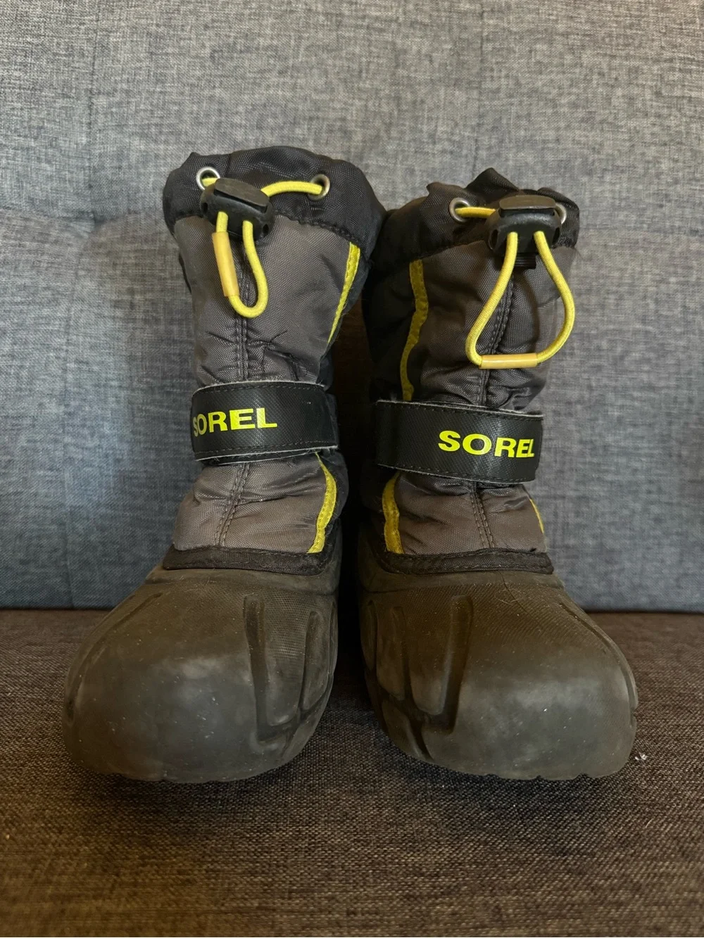 Sorel Kids Black, Gray and Lime Snow Boots